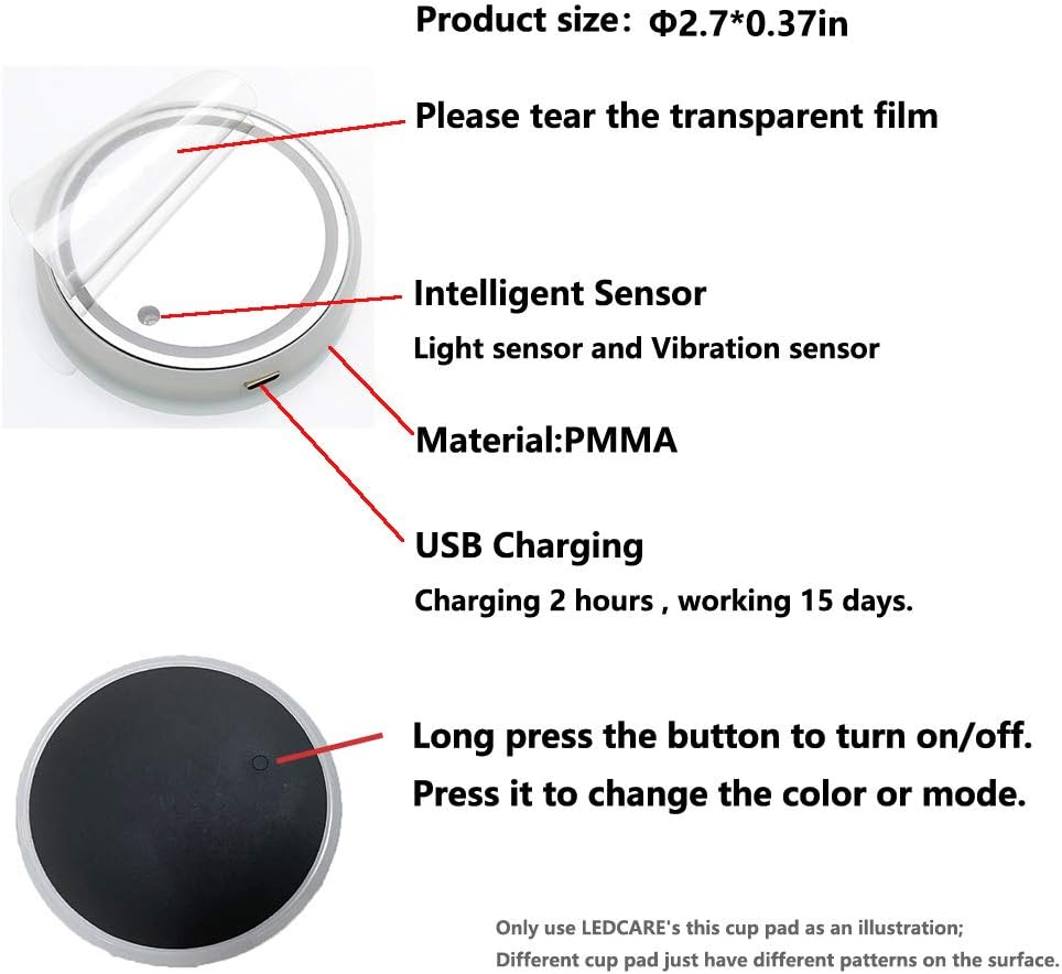 حامل اكواب للسيارة باضاءة LED، 7 الوان متغيرة مع قاعدة شحن USB مقاومة للماء، مصباح LED للاجواء الداخلية، اكسسوارات للسيارة (قطعتين)